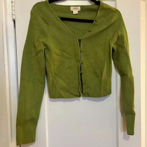 Maeve Anthropologie Isabella Cropped Cardigan Green Sweater - Picture 5 of 8